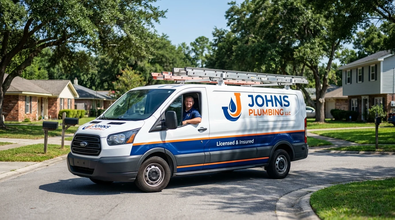 Johns Plumbing LLC service van in Farmington, ME